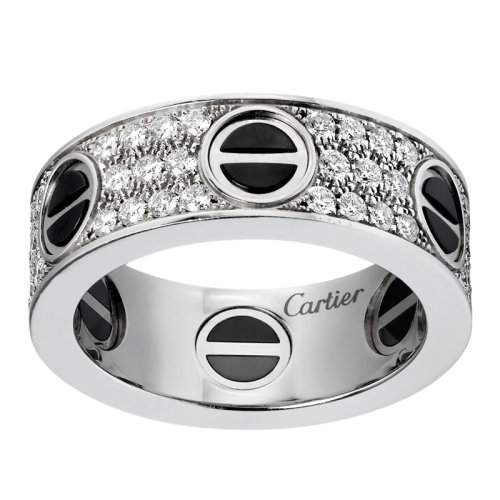 CARTIER/卡地亞 經典款LOVE 18K金白金陶瓷鉆石戒指 鑲嵌66顆明亮式切割鉆石B4207600