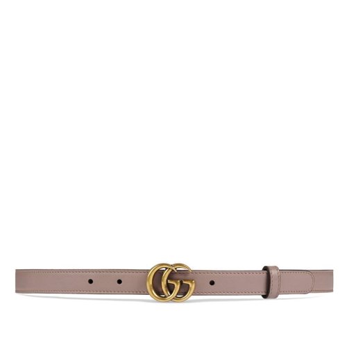 GUCCI/古馳  經(jīng)典款女士裸色皮革細款金色雙G扣腰帶 409417AP00T5729