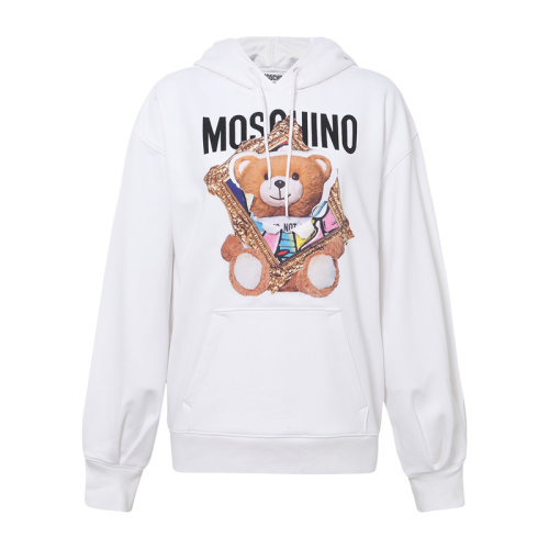 MOSCHINO/莫斯奇諾  女裝 女士白色棉質相框熊印花連帽套頭秋冬衛衣 171004271001