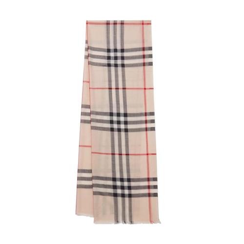 BURBERRY/博柏利 22年早春新款 男女同款石色羊毛桑蠶絲混紡輕盈格紋細穗流蘇圍巾80154071