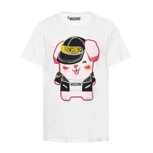 Moschino/莫斯奇諾 【王俊凱 楊超越同款】女裝 服裝 白色棉質動物印花寬松版女士短袖T恤