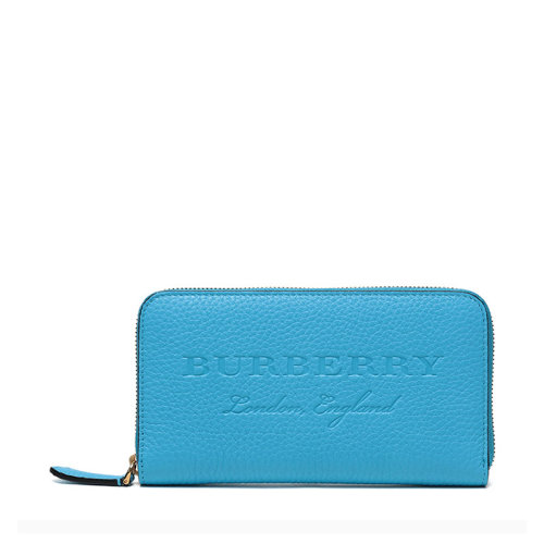 BURBERRY/博柏利 巴寶莉女包 女士藍色荔枝紋皮革浮雕長款拉鏈錢包 40624281