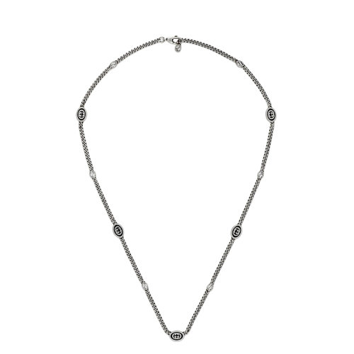 GUCCI/古馳  925純銀琺瑯互扣式雙G細版項鏈678658J84108191