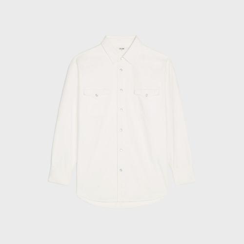  CELINE賽琳思琳 22年秋冬 男士 長袖襯衫 OPTIC WHITE水洗色西部風格牛仔襯衫 2T224806S.01OQ