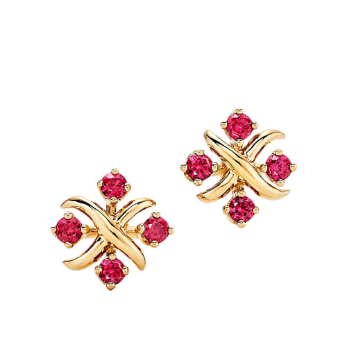 Tiffany & Co./蒂芙尼 22春夏新款Schlumberger系列 18K金黃金鑲嵌圓形紅寶石Lynn耳環62266481