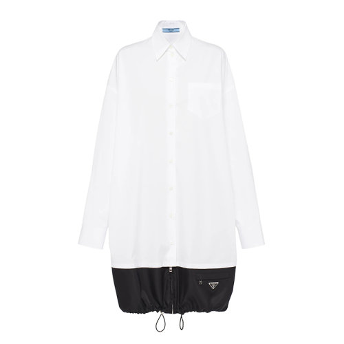 PRADA/普拉達(dá) 秋冬 女士黑白色再生尼龍棉質(zhì)府綢連衣裙P3E83_1YY2_F0964_S_212