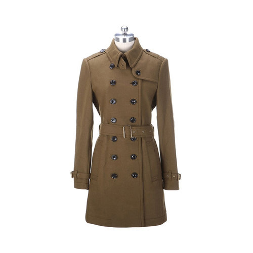 BURBERRY/博柏利 女士橄欖棕色中長款雙排扣風衣 3890717