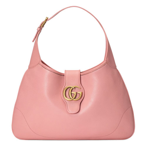 Gucci 古馳 22新款 女士中號淺粉色皮革金色飾面搭扣磁扣開合雙G標志調節肩帶單肩手提包726274AAA9F5815