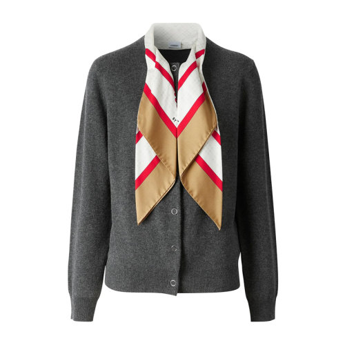 Burberry/博柏利 女裝 服飾 灰色絲巾配飾羊絨時尚休閑開衫 女士針織衫毛衣