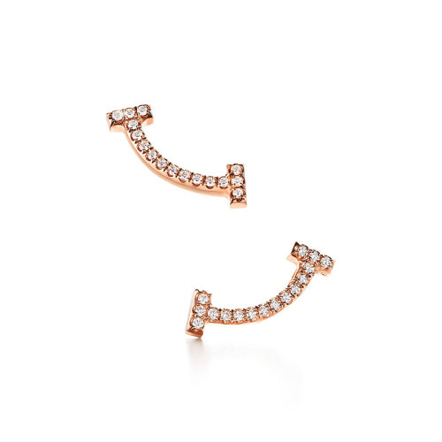 Tiffany & Co./蒂芙尼  Tiffany T系列18K金玫瑰金鑲嵌鉆石微笑耳釘 36667184
