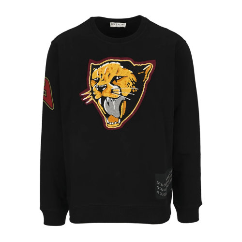 Givenchy/紀梵希 男士黑色棉質經(jīng)典虎頭印花裝飾圓領長袖上衣衛(wèi)衣套頭衫運動衫 BMJ06F30AF-001