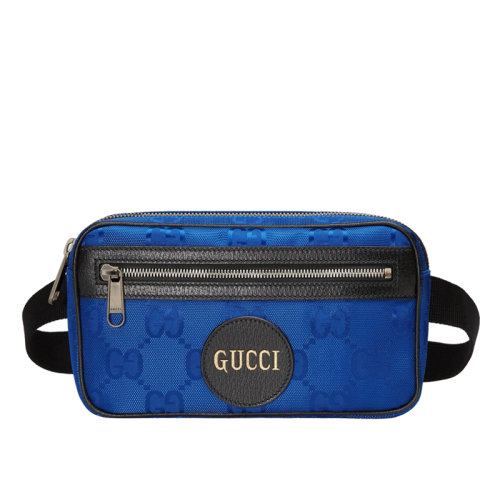 GUCCI/古馳 經典款Off The Grid系列 男士藍色再生尼龍拼皮暗紋老花腰包631341H9HBN4267