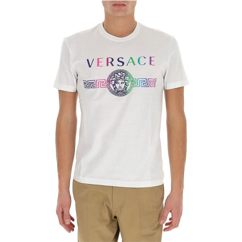 VERSACE/范思哲  男裝 時尚簡約 品牌字母LOGO 男士白色棉質短袖T恤 A87394A-228806-A1001
