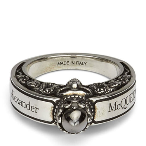Alexander McQueen/亞歷山大麥昆  時尚 銀色 立體雕刻圖案 品牌LOGO刻字 男士黃銅銀色戒指/指環 554551J160Z5034  HKY210303