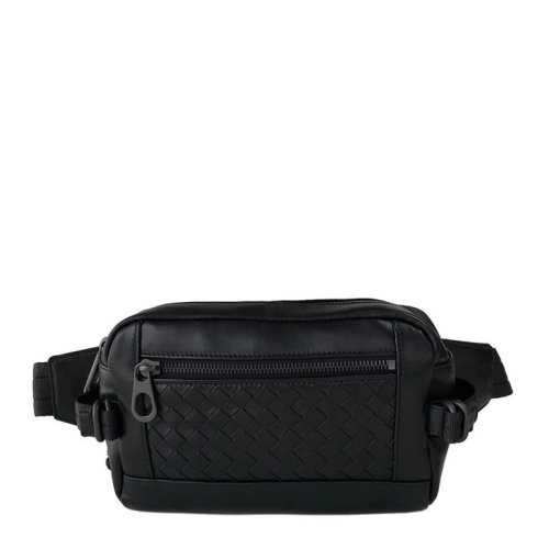 Bottega Veneta/葆蝶家 20春夏  女士黑色尼龍手提包編織紋拉鏈口袋時尚單肩包斜挎包