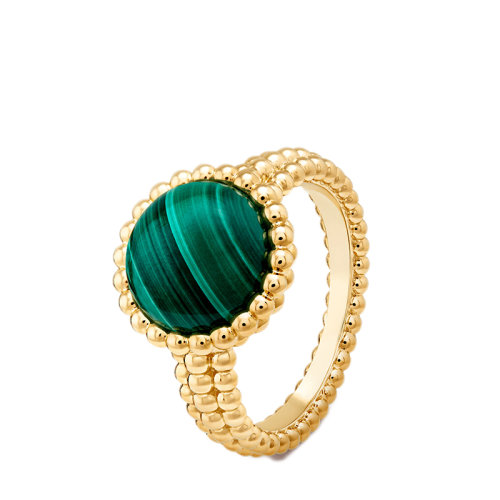 Van Cleef & Arpels/梵克雅寶 經典Perlée couleurs系列 18K金黃金鑲嵌圓形孔雀石戒指指環VCARP4DP00