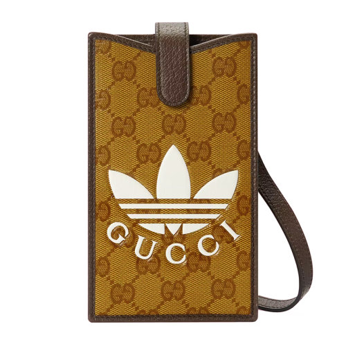 GUCCI/古馳 2022年新款 阿迪達(dá)斯聯(lián)名款 女士米色/棕色老花帆布三葉草印花單肩斜挎手機(jī)包701492UYMDS8624