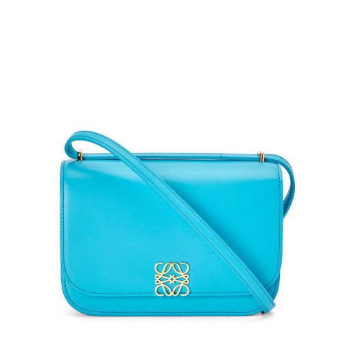 LOEWE/羅意威 20  Goya系列 女士小號青色真絲小牛皮金屬徽標磁扣單肩斜挎包0010594364