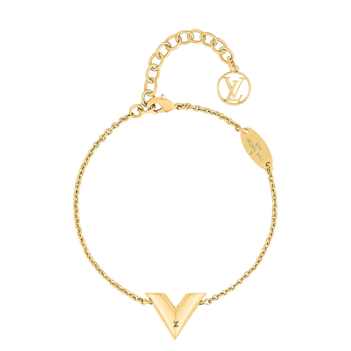 Louis Vuitton/路易威登 22春夏新款ESSENTIAL系列 金色金屬鏤刻徽標V字造型吊飾手鏈M61084