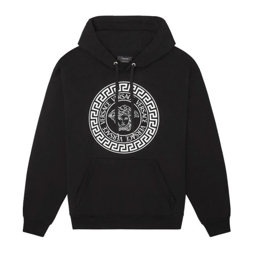 VERSACE/范思哲 男士黑色棉質經典美杜莎頭像字母徽標印花裝飾長袖上衣衛衣連帽衫運動衫套頭衫 1001419-1A01052-1B000