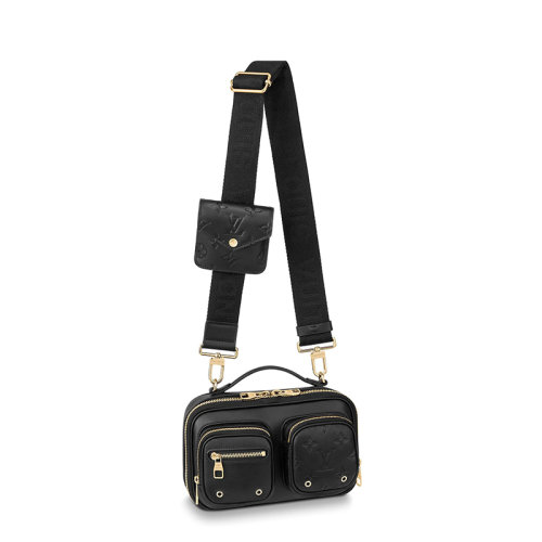 Louis Vuitton/路易威登 21新款 CROISé UTILITY系列 女士黑色小牛皮雙拉鏈帶滑動零錢包可拆卸肩帶單肩手提斜挎包M80450