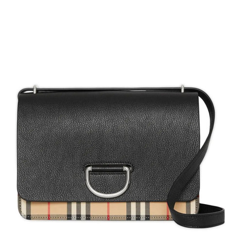 BURBERRY/博柏利 女士D環黑色單肩包斜挎包翻蓋包通勤包女包 8010542