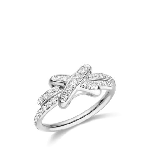 Chaumet/尚美 經典JEUX DE LIENS系列 18k金白金歡·緣滿鉆戒指  081293