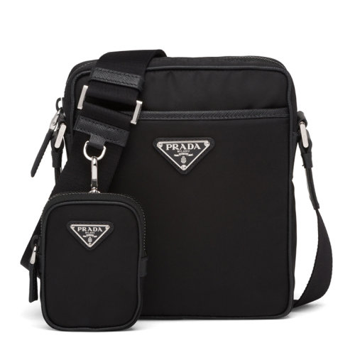 PRADA/普拉達 男士黑色再生尼龍和皮革單肩包男包 2VH112-2DMH-F0002-V-WOO（99新未使用）