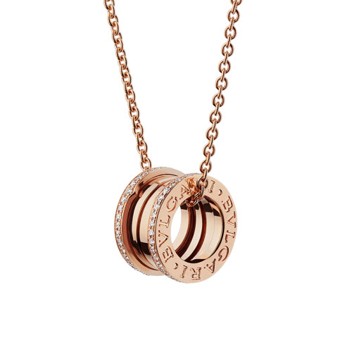 BVLGARI/寶格麗 B.ZERO1系列 18K金玫瑰金圓形吊墜邊緣鑲有密釘鉆石的項鏈 350052