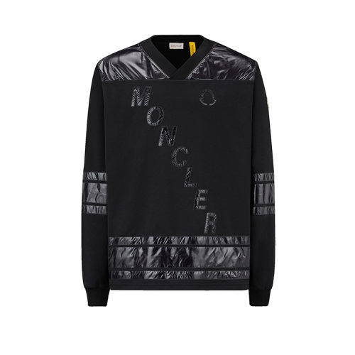 Moncler/蒙克萊 22年秋冬新款 Maya 70系列FRGMT藤原浩合作款 男女同款星鉆黑色醋酸珠地面料標識印花曲棍球衫H209U8G00004M2355999
