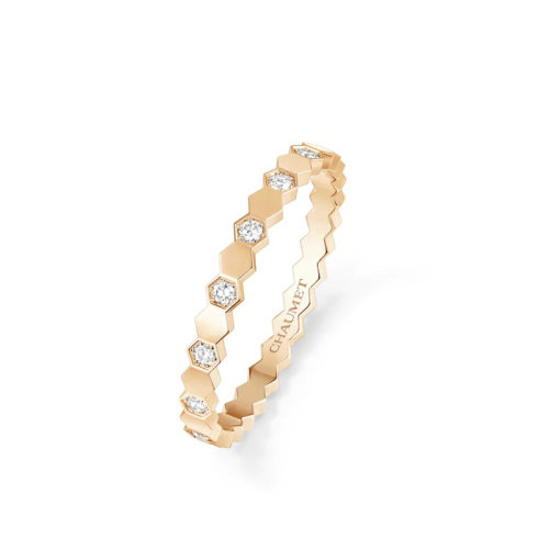 Chaumet/尚美 經(jīng)典BEE MY LOVE系列 18k金玫瑰金愛?巢半鑲鉆石戒指 081933