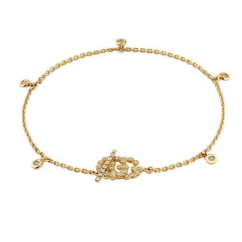 GUCCI/古馳 經(jīng)典款雙G鑲鉆細(xì)節(jié)18K金黃金手鏈 481671J85408000