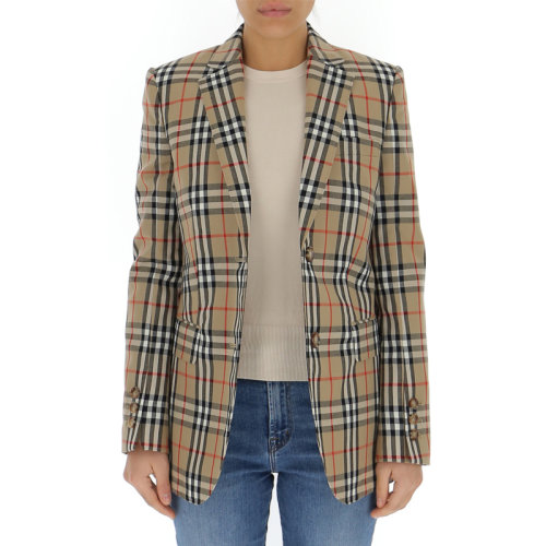 BURBERRY 博柏利 女士 服裝  米色翻領格紋系扣夾克外套 女士夾克