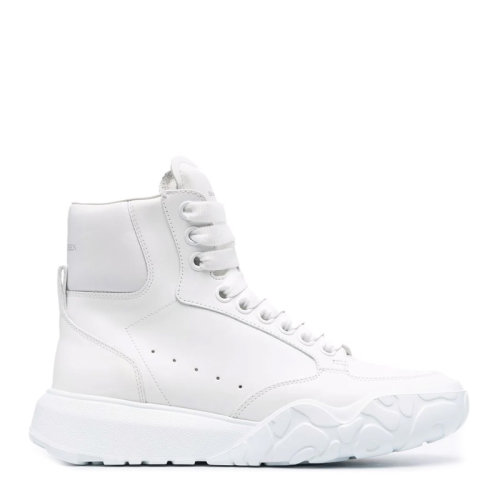 Alexander McQueen/亞歷山大麥昆 女士白色皮革經典字母徽標印花裝飾高幫鞋休閑鞋運動鞋小白鞋及踝靴女鞋 666380-WIA9I-9065