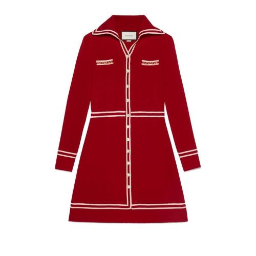  GUCCI古馳 22年秋冬 女士 GG提花羊毛連衣裙 644564 XKBNZ 6176 預定商品2-6周發貨