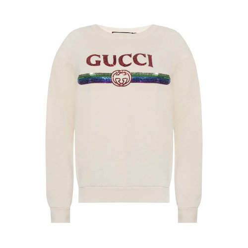 GUCCI/古馳 女士白色棉質徽標裝飾圓領長袖上衣衛衣 469250-XJASD-9392