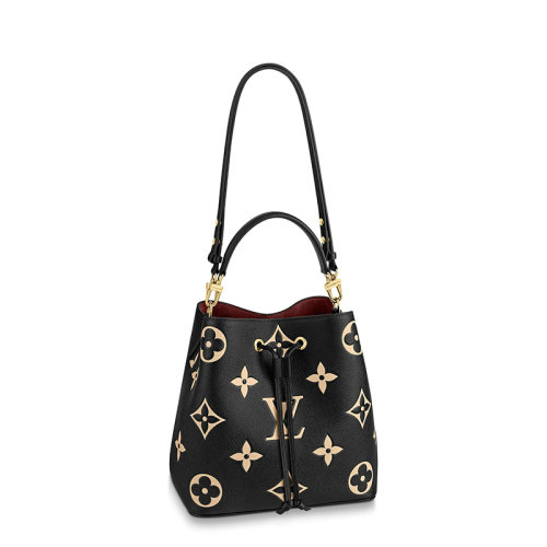 Louis Vuitton/路易威登 經(jīng)典款NéONOé系列 女士黑色/米白色老花壓紋粒面牛皮革金扣配可拆卸肩帶單肩斜跨手提水桶包M45497