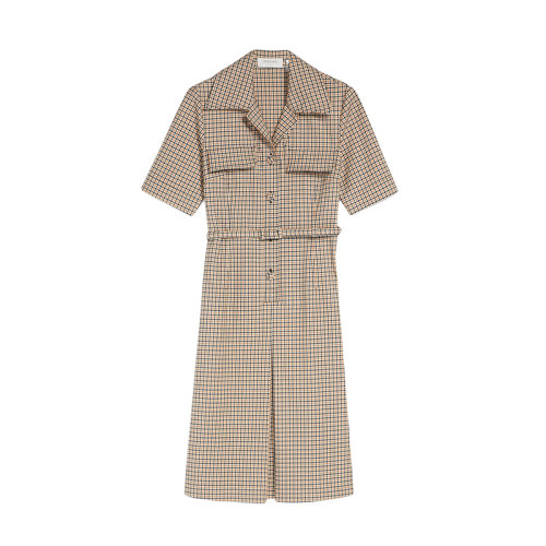 MaxMara/麥絲瑪拉 22年早春新款 UMILE系列 女士奶白色棉質和彈力羊毛雙面面料格紋連衣裙2221082706001