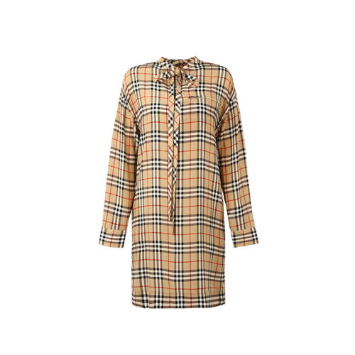 BURBERRY/博柏利  巴寶莉女裝 女士米色時尚百搭格紋連衣裙80142991