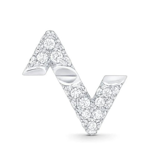 Louis Vuitton/路易威登 22春夏新款Volt系列 18K金白金徽標字母組合造型鑲嵌鉆石單只耳釘Q06086