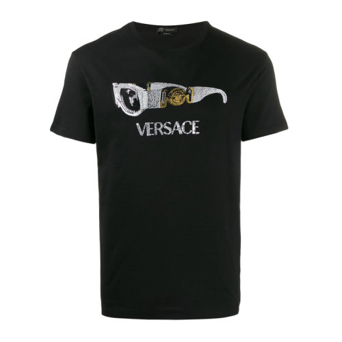VERSACE 范思哲 男士 服裝  黑色圓領(lǐng)眼鏡圖案棉質(zhì)半袖 男士短袖T恤