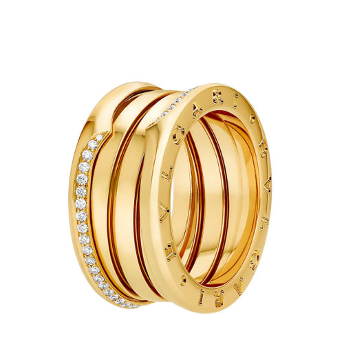 BVLGARI/寶格麗 22春夏新款B.ZERO1系列 18K金黃金半密鑲鉆徽標烙印彈簧戒指359156