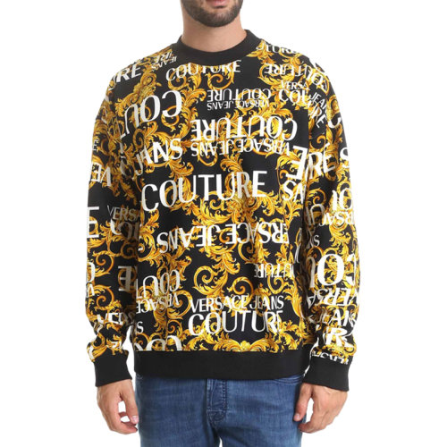 VERSACE JEANS/范思哲牛仔 男士黑色棉質(zhì)經(jīng)典字母徽標印花裝飾圓領長袖上衣衛(wèi)衣套頭衫 B7GUA7F5-SH600-899
