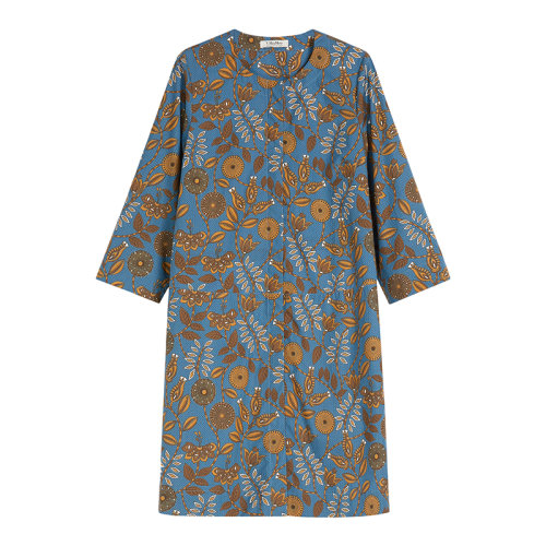 MaxMara/麥絲瑪拉 22年早春新款 BIAGIO系列 女士藍色棉府綢花朵印花中長連衣裙9221212106002