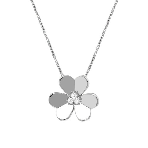 Van Cleef & Arpels/梵克雅寶 經典Frivole?系列 大號18K金白金三瓣花朵鑲鉆項鏈 VCARD25300