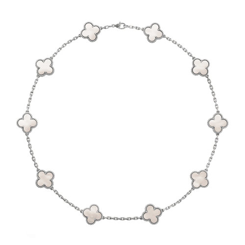 Van Cleef & Arpels/梵克雅寶 經典Vintage Alhambra系列 18K金白金鑲嵌白貝母四葉草項鏈 VCARF48500