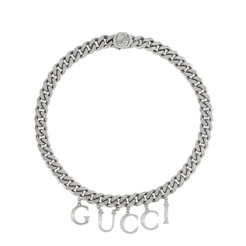 GUCCI/古馳  男女同款銀色金屬飾手寫體GUCCI細節雙G扣項鏈675769I46010926