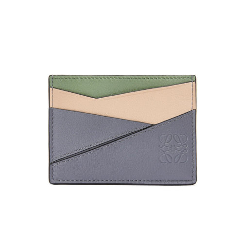  LOEWE/羅意威 22新款Puzzle系列 女士灰色/自然色/綠色三色拼接經典小牛皮卡包卡片夾C510V33X05-2828