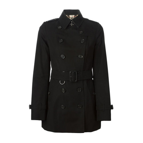 BURBERRY/博柏利 女裝 服裝 女士經典雙排扣黑色棉質格紋內襯修身外套 女士風衣