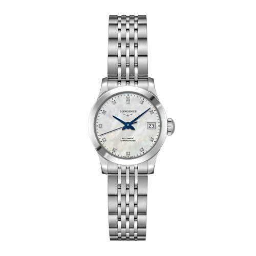 LONGINES/浪琴  開創(chuàng)者系列自動機械精鋼女士鑲鉆珍珠貝母腕表26毫米 L2.320.4.87.6